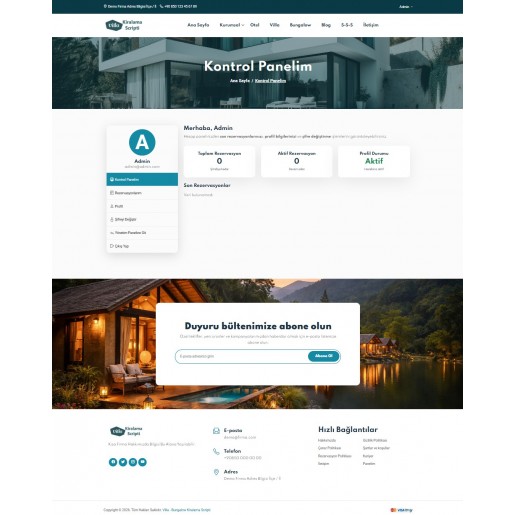 Otel Villa Bungalov Kiralama Scripti