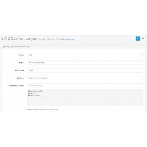 OpenCart 3.x 3 Al 2 Öde Kampanya Modülü