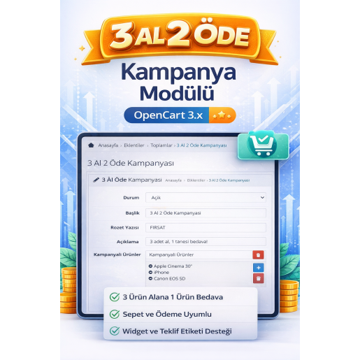 OpenCart 3.x 3 Al 2 Öde Kampanya Modülü