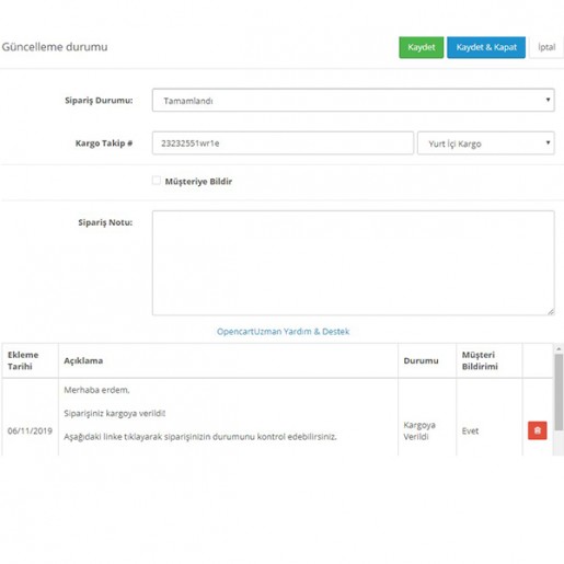 Opencart Kargo Takip Modülü
