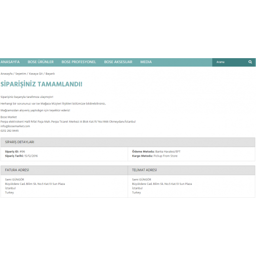 Opencart Sipariş Başarılı Sayfası