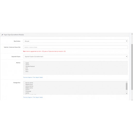 Opencart Toplu Fiyat Güncelleme Modülü