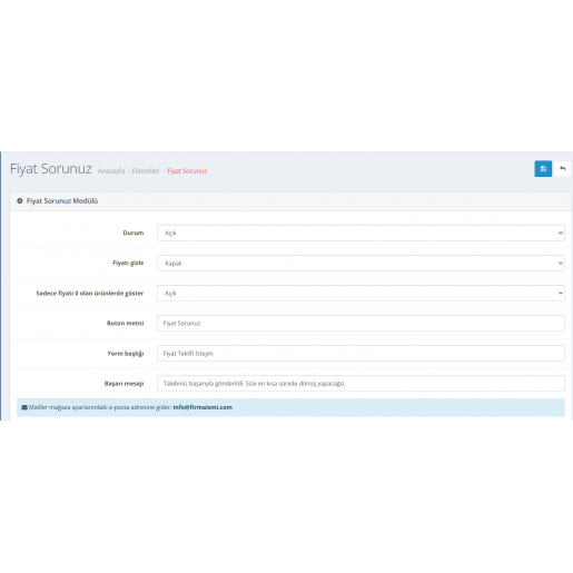 Fiyat Sorunuz Modülü