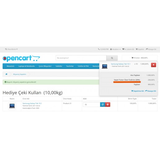 Opencart Sepet Tutarı Üzeri İndirim Modülü
