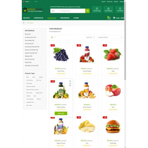 Opencart 3x Organik Ürünler Teması