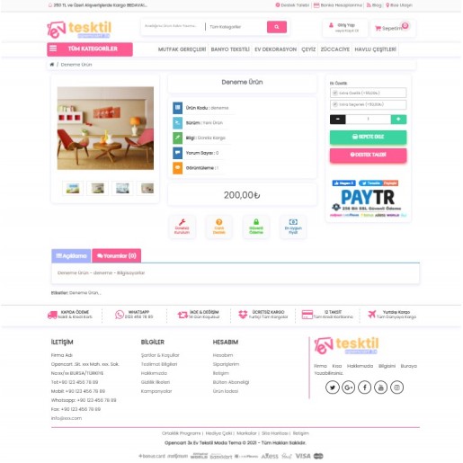 Opencart 3.x Ev Tekstil Moda Tema